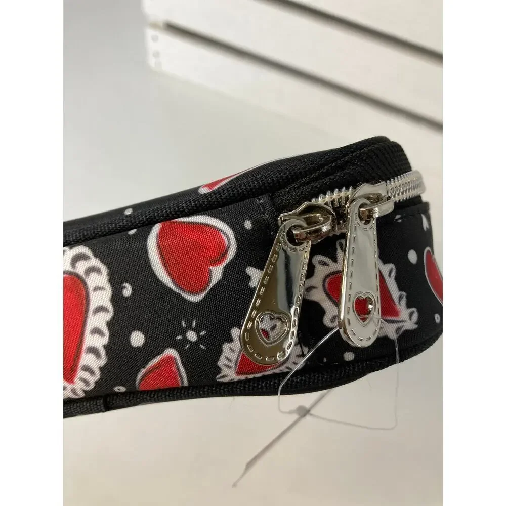 BRIGHTON NWT BLACK RED CANVAS HEART PRINT TRAVEL JEWLERY BOX